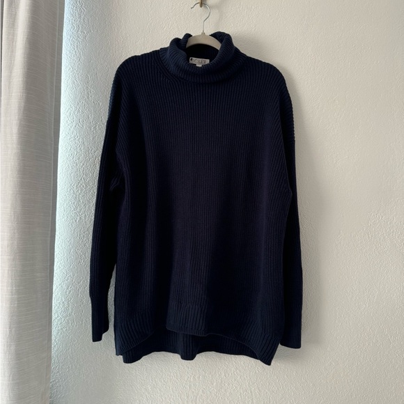 J Crew Quiet Luxury Turtleneck Cotton Cashmere Navy Blue Relaxed Sweater Large - Picture 6 of 13